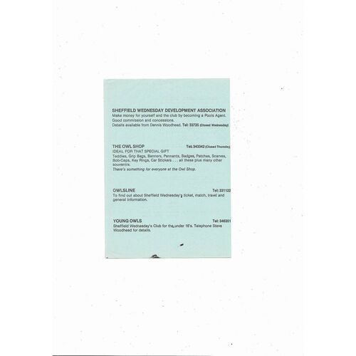 Sheffield Wedensday v Leeds United Central League Football Programme 1985/86