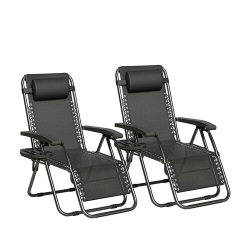 mcc direct Zero Gravity Reclining Chair Set of 2 – Folding Outdoor & Garden Chairs with Textilene Fabric, Cup Holder and Headrest Pillow – TEXTILENE