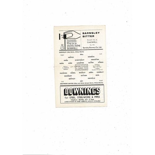 1962/63 Barnsley v Southend United Football Programme