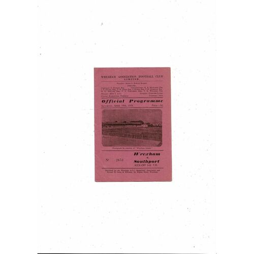 1957/58 Wrexham v Southport Football Programme