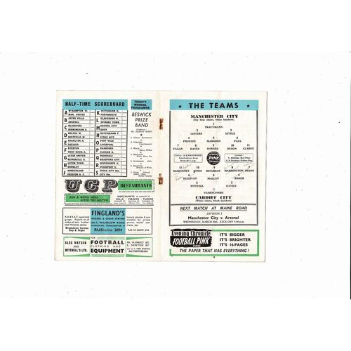 1956/57 Manchester City v Cardiff City Football Programme