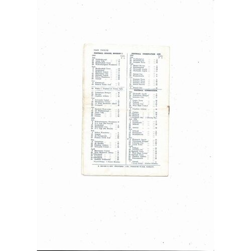 1953/54 Cardiff City v Aston Villa Football Programme