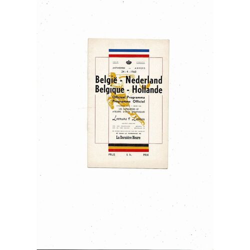 1960 Belgium v Netherlands International Friendly Football Programme