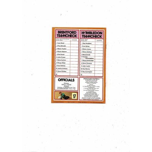 1979/80 Brentford v Wimbledon Football Programme