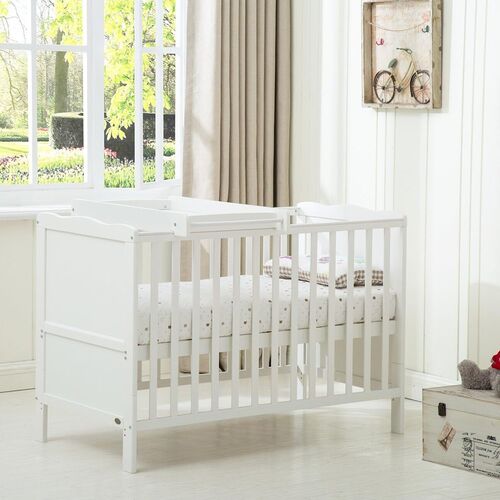 MCC Wooden Baby Cot Bed "Orlando" With Top Changer & Aloe Vera Water repellent Mattress (Mattress size : 120 x 60cm)
