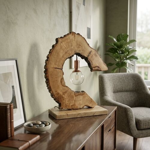 Large Natural Wood Art Lamp.