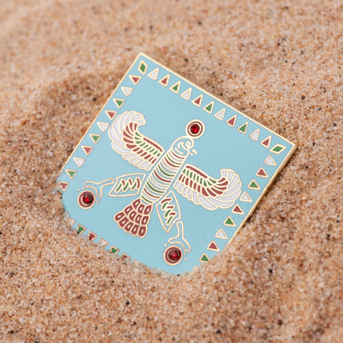Badge. The Persian Falcon. Blue Turquoise with 3 Red Stones.