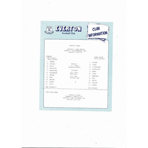 Everton v Leeds United Central League Football Programme 1982/83