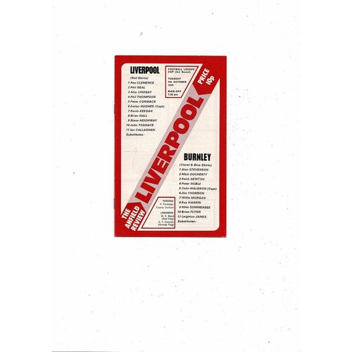 1975/76 Liverpool v Burnley League Cup Football Programme