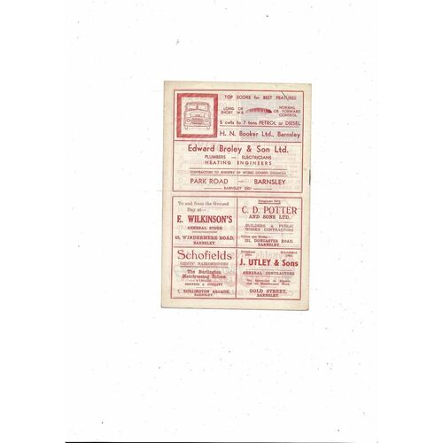 1957/58 Barnsley v Fulham Football Programme