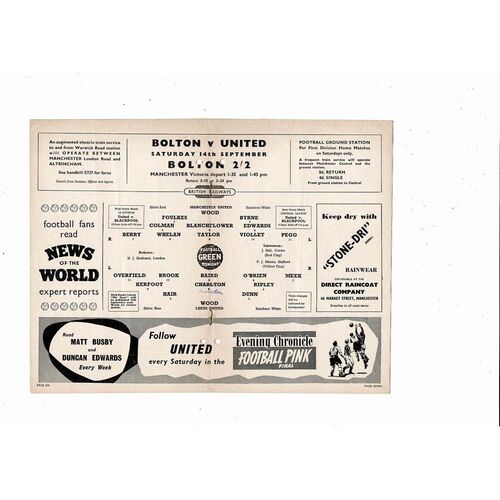 1957/58 Manchester United v Leeds United Football Programme