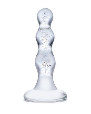 Glas 4inch Triple Play Beaded Butt Plug Clear