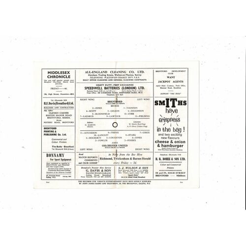 1964/65 Brentford v Colchester United Football Programme