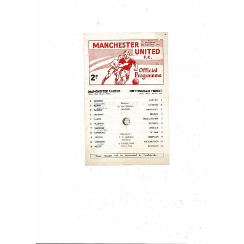 Manchester United v Nottingham Forest Central League Football Programme 1968/69