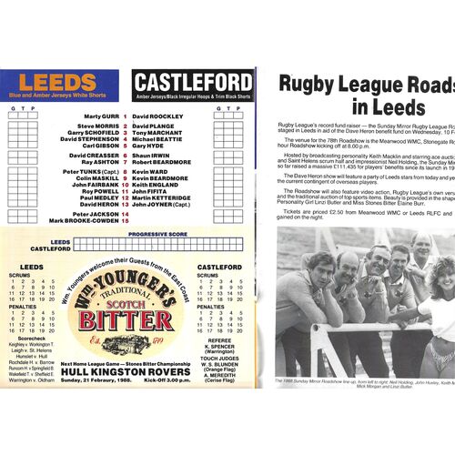 1987/88 Leeds v Castleford (31/01/1988) Silk Cut Challenge Cup First Round Rugby League Programme