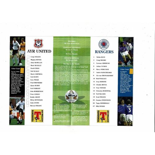 2000 Ayr United v Rangers Scottish Cup Semi Final Football Programme