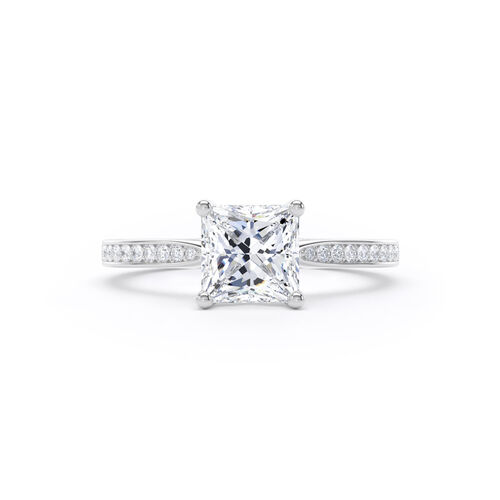 Princess cut solitaire with diamond set shoulders
