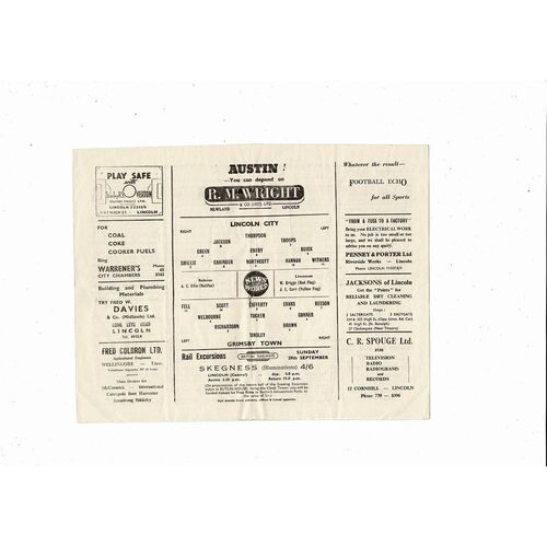 1957/58 Lincoln City v Grimsby Town Football Programme