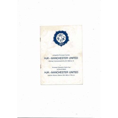 HJK Helsinki v Manchester United European Cup Football Programme 1965/66