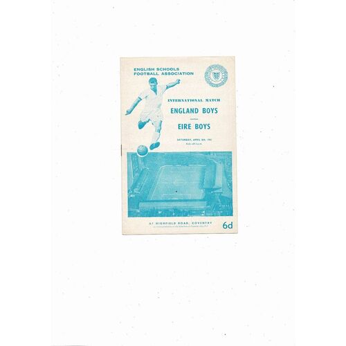 1961 England v Eire Schools International Football Programme @ Coventry City