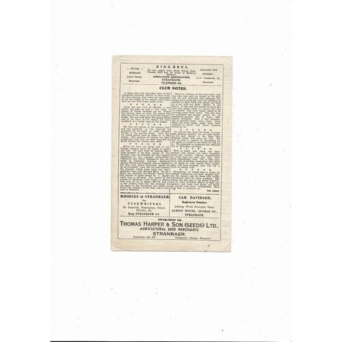 1958/59 Stranraer v Morton Football Programme