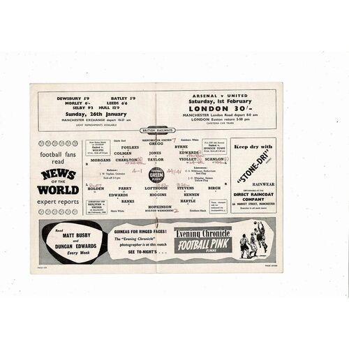 1957/58 Manchester United v Bolton Wanderers Football Programme