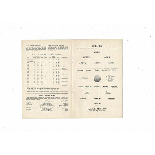 Chelsea v CDSA Moscow Friendly Football Programme 1957/58