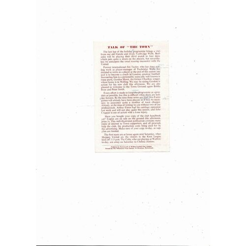 1957/58 Bexleyheath & Welling v Tunbridge Wells Kent League Football Programme
