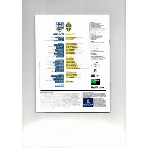 2011 England v Sweden Football Programme