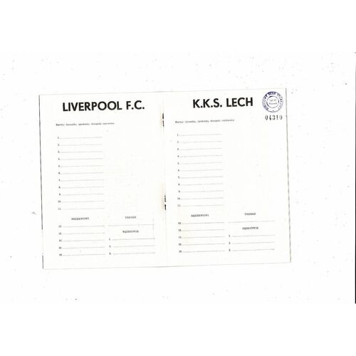 Lech Poznan v Liverpool European Cup Football Programme 1984/85