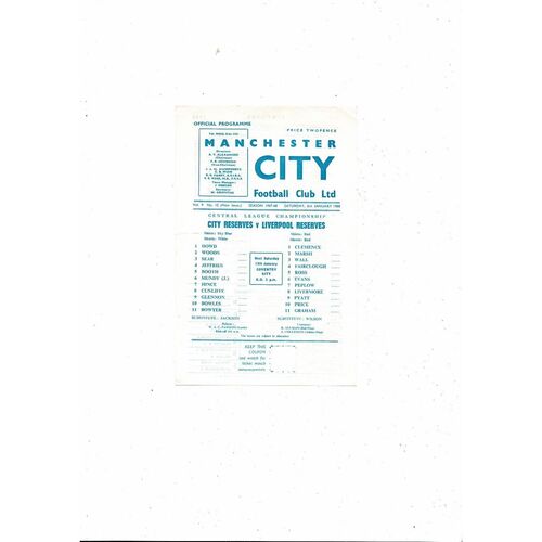 Manchester City v Liverpool Central League Football Programme 1967/68