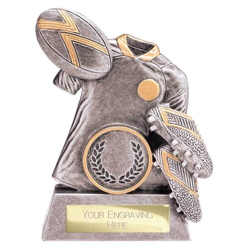 Spirit Rugby Resin Award Antique Silver & Gold