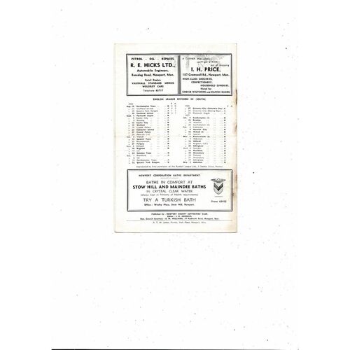 1956/57 Newport County v Plymouth Argyle Football Programme