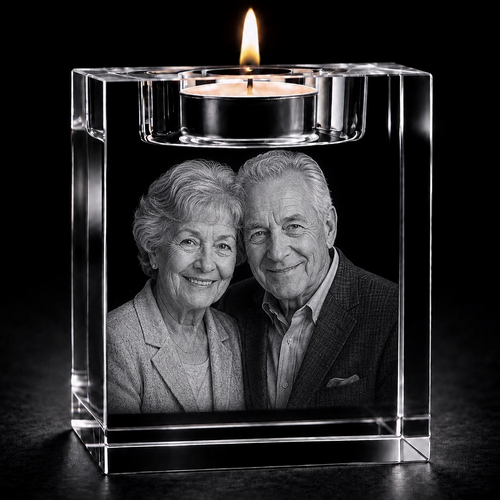 Bute 3D Crystal Tea Light – 80 × 60 × 60 mm (Memorial Crystal Photo Gift UK)