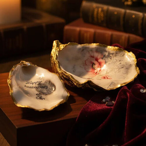 Handcrafted Oyster Shell Keepsake Box Corn Poppy Decoupage