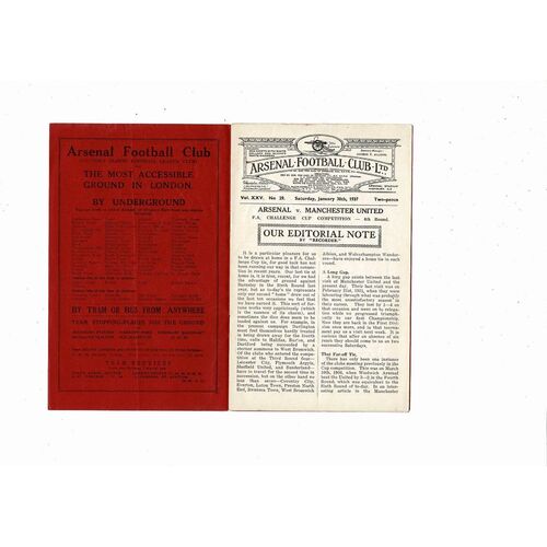 1936/37 Arsenal v Manchester United FA Cup Football Programme