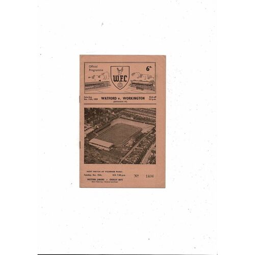 1959/60 Watford v Workington Football Programme