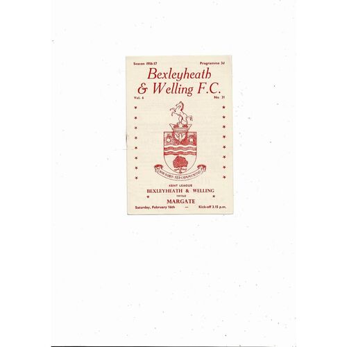 1956/57 Bexleyheath & Welling v Margate Kent League Football Programme