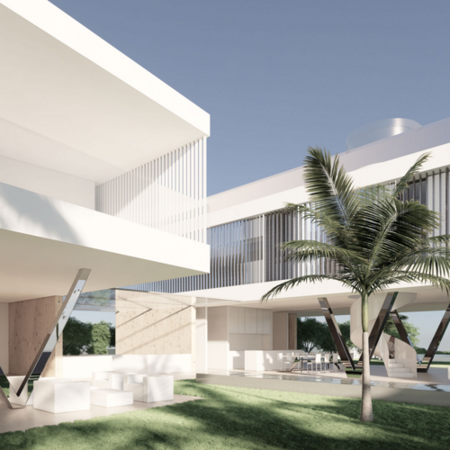 Modern villa with pool, large terraces, garden, and underground parking