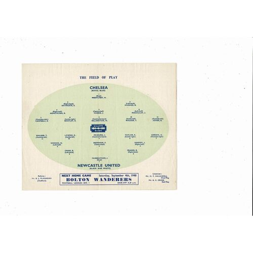 1948/49 Chelsea v Newcastle United Football Programme