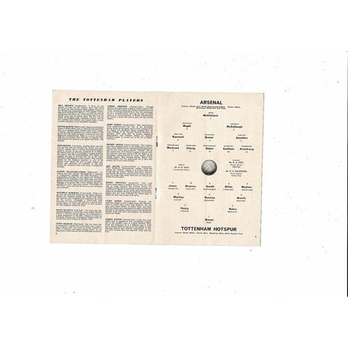 1962/63 Arsenal v Tottenham Hotspur Football Programme