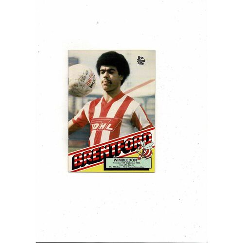 1982/83 Brentford v Wimbledon League Cup Football Programme