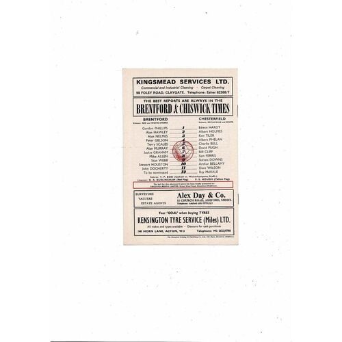 1972/73 Brentford v Chesterfield Football Programme