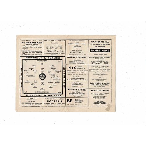 1958/59 Swansea v Rotherham United Football Programme