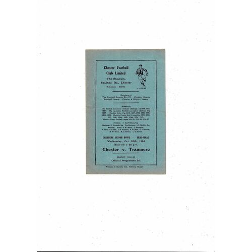 1965/66 Chester v Tranmere Rovers Cheshire Bowl Semi Final Football Programme