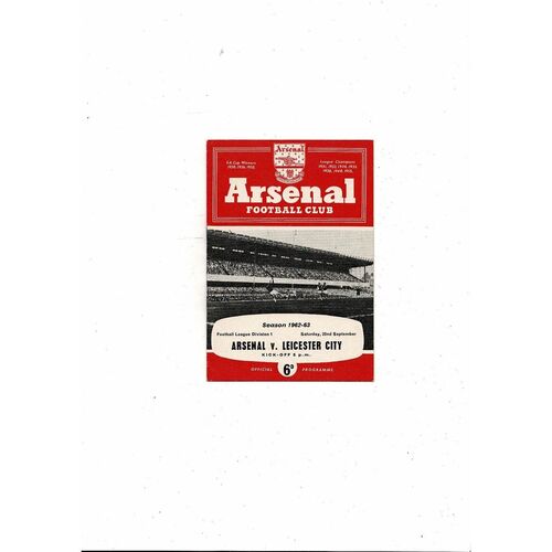 1962/63 Arsenal v Leicester City Football Programme