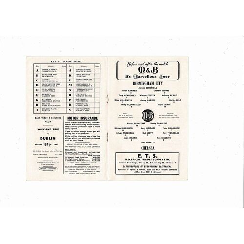 1961/62 Birmingham City v Chelsea Football Programme