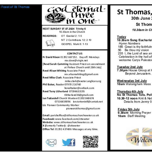 Pew Sheet | The Parish of St Thomas, Exeter