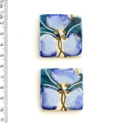Large Blue Floral Statement Square Buttons by Incomparable Buttons