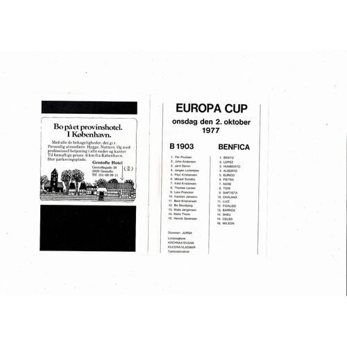 B1903 Copenhagen v Benfica European Cup Football Programme 1977/78